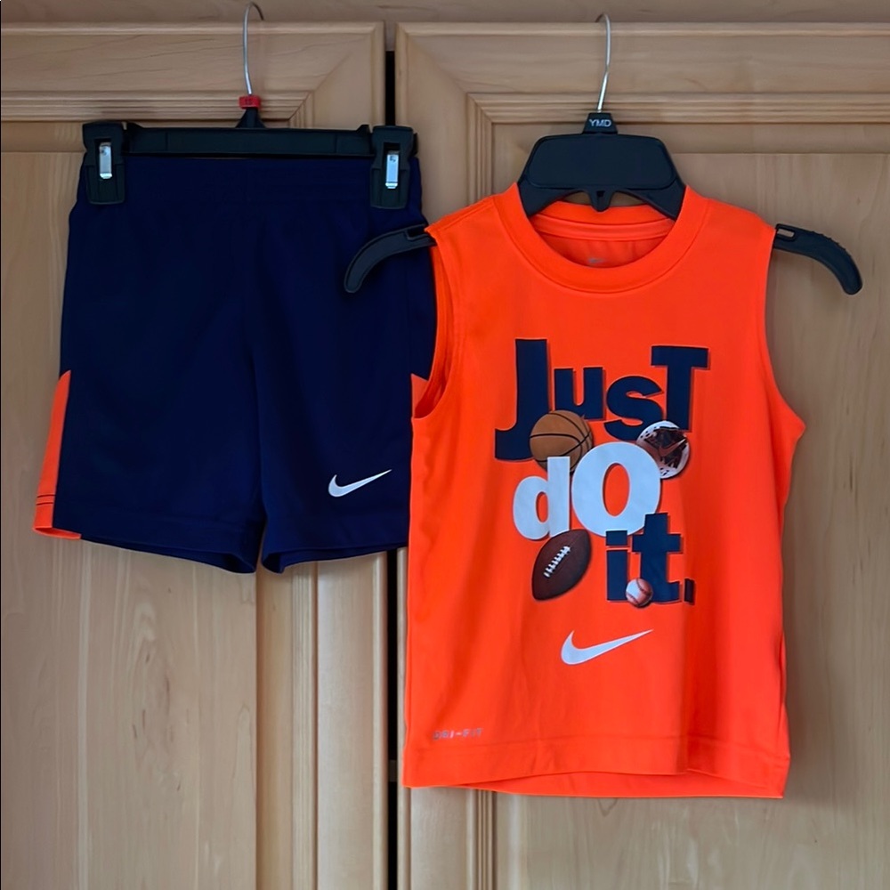 Nike Orange Sleeveless Top and Navy Shorts Set